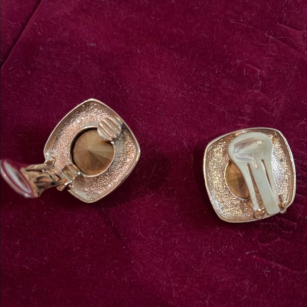 Gold and Silver Cushion-Cut Crystal Earrings - Picture 2 of 6